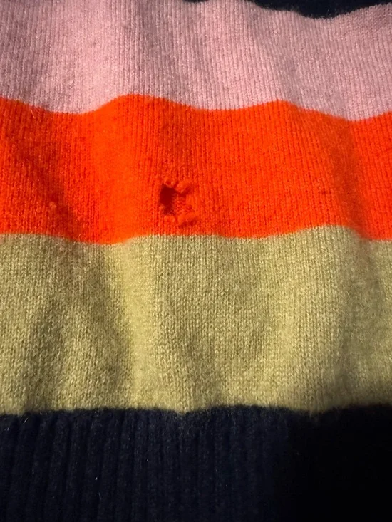 KULE Navy-Trim Striped V-Neck Cardigan in Coral, Teal & Olive - Picture 8 of 15